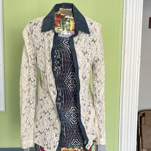 Jolt Cream Lace Jacket with Denim Trim